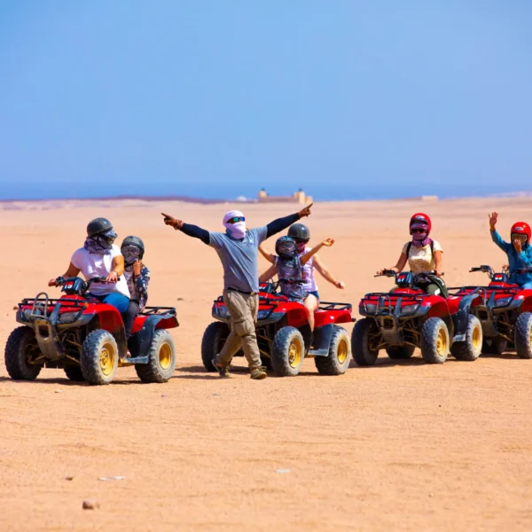 5 Hours Safari by Quad Bike, Buggy, and Camel Ride & Bedouin Village with Party and Dinner from Hurghada