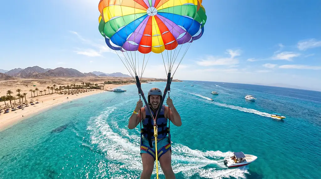 Hurghada Excursions 2026: Your Ultimate Guide 2 Exciting parasailing adventure over Hurghada coastline